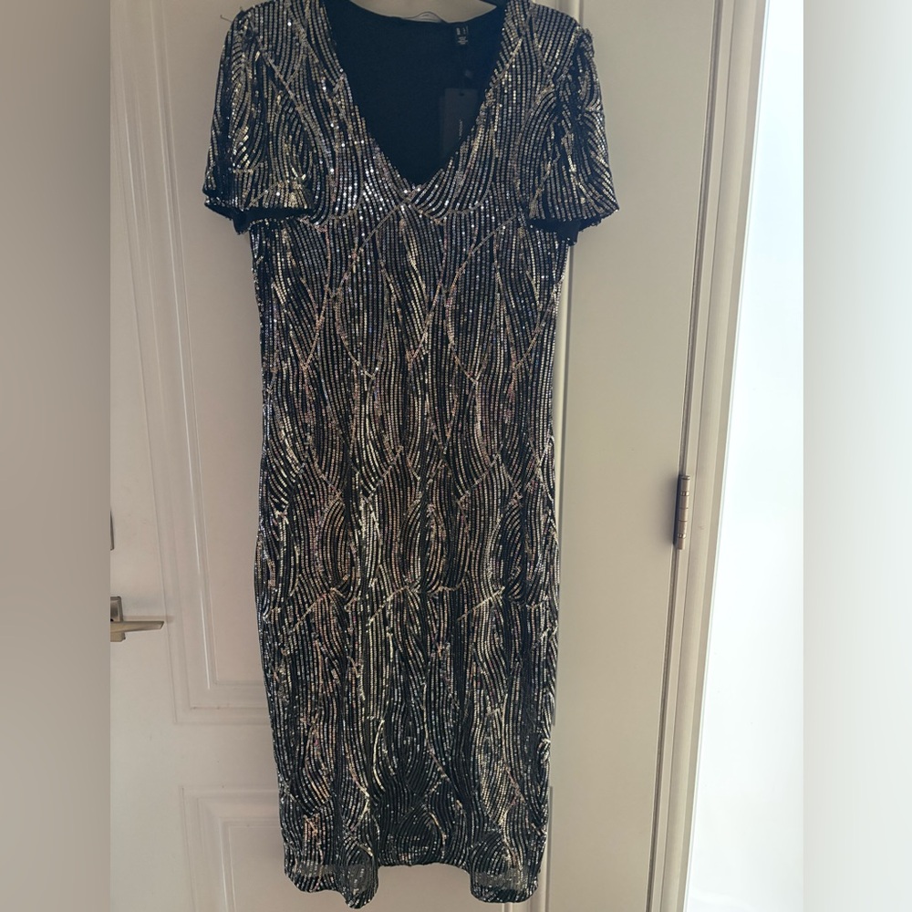 Vero Moda Shimmering Black and Silver Midi Dress